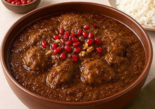 طرز تهیه فسنجان شیرازی اصیل و مجلسی | دستور پخت خورش ملس و روغن انداز