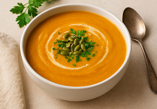 طرز تهیه سوپ کدو حلوایی خامه ای و خوش عطر | دستور ساده برای شام سبک و سالم